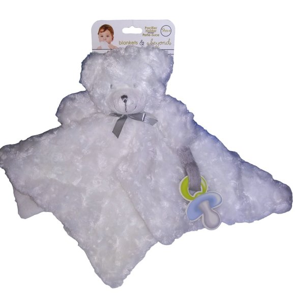 Blankets & Beyond Plush White Bear Lovey NuNu Swirls Blanket Pacifier Holder NEW - Picture 2 of 9
